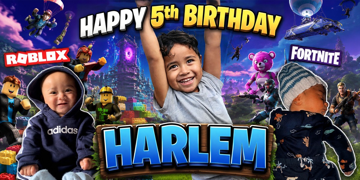 Wall Hanging Banners design example – 5th Birthday